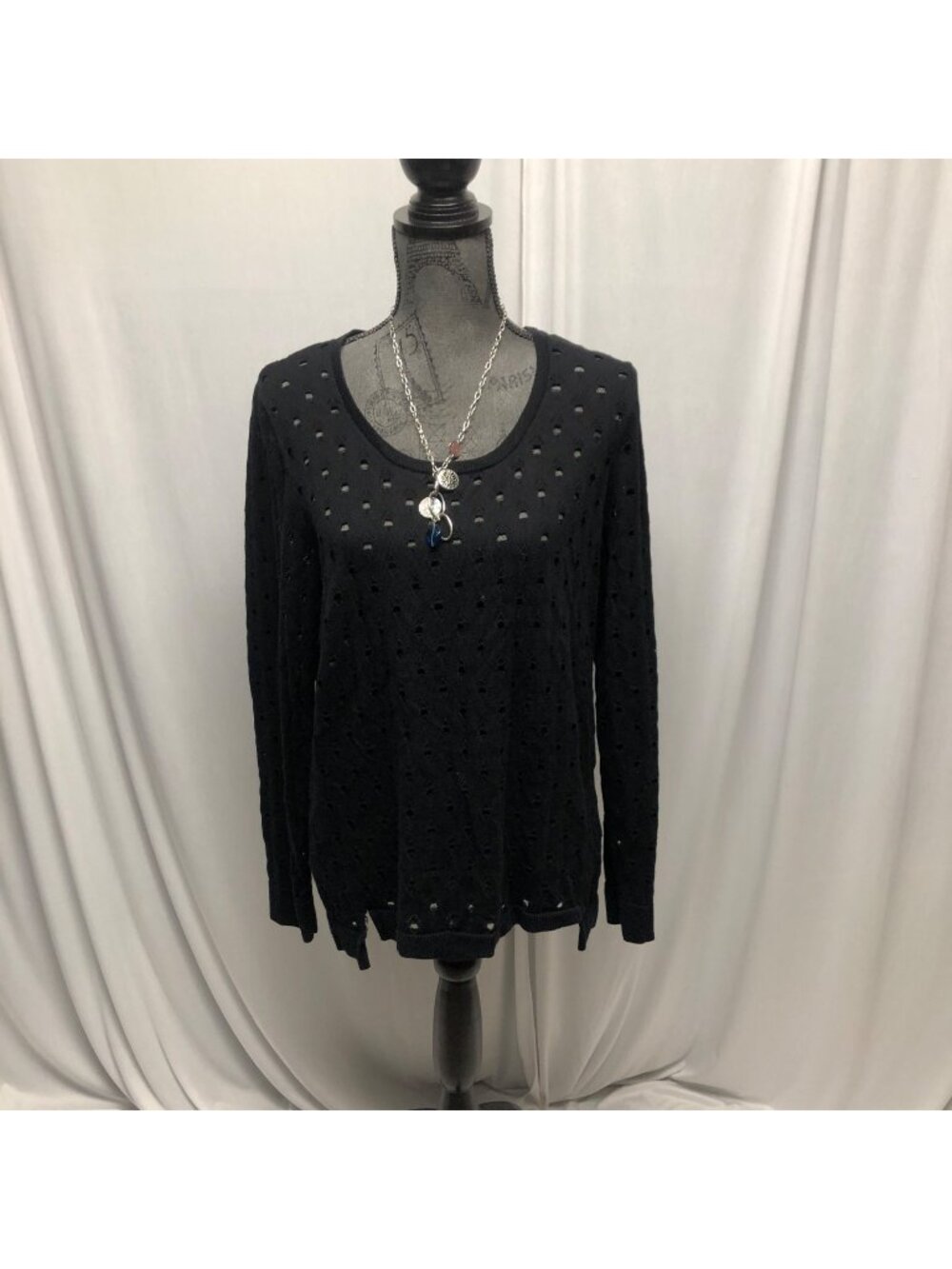 Rock and Republic Sweater Womens Size Large Black Open Knit Long Sleeve Goth